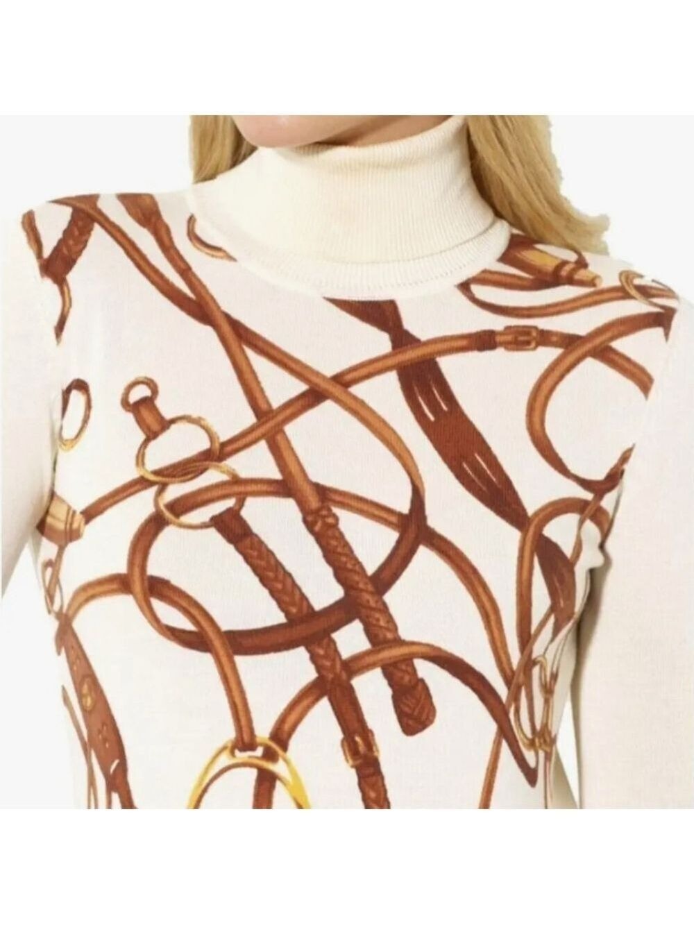 Lauren Ralph Lauren Equestrian Horsebit Turtleneck Sweater, Size PM - Picture 4 of 16